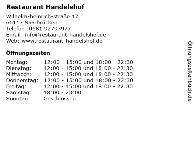 Restaurant Handelshof in Saarbrücken: Adresse und Öffnungszeiten