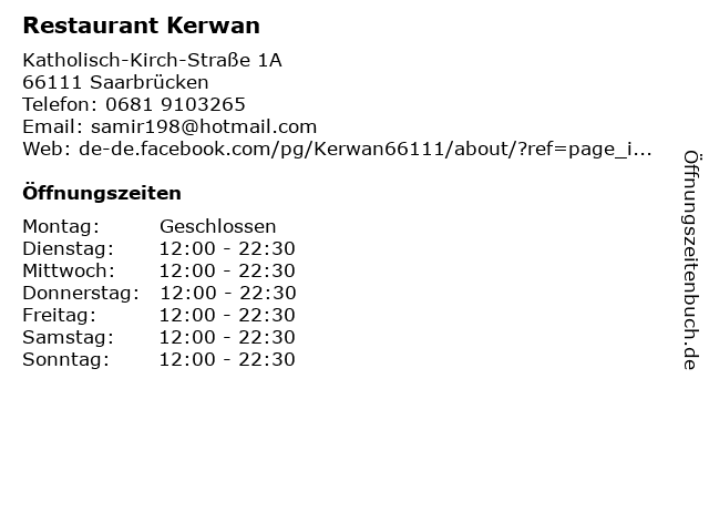 Restaurant Kerwan in Saarbrücken: Adresse und Öffnungszeiten