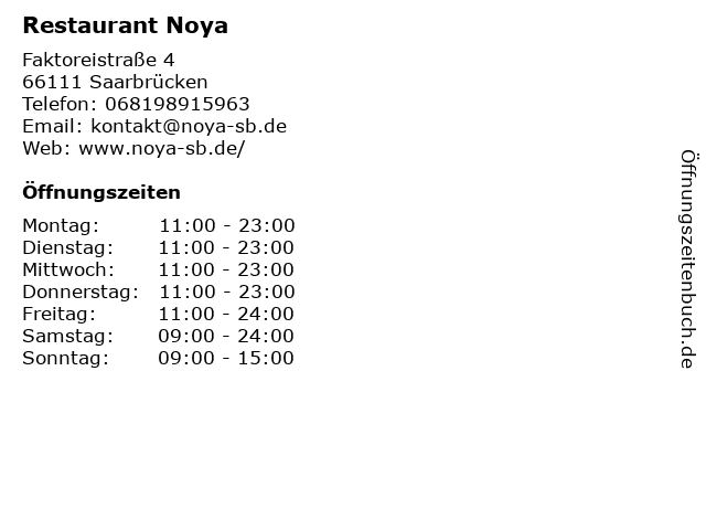 Restaurant Noya in Saarbrücken: Adresse und Öffnungszeiten