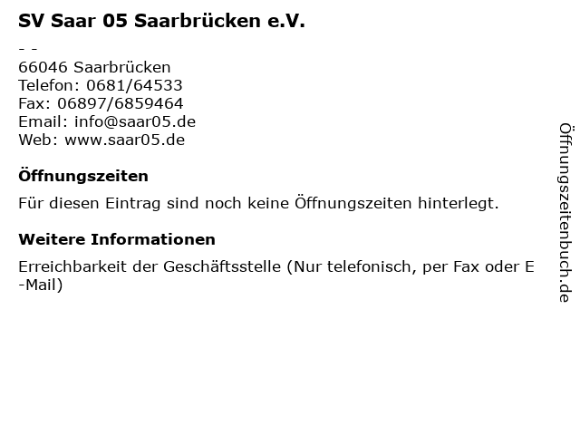 SV Saar 05 Saarbrücken e.V. in Saarbrücken: Adresse und Öffnungszeiten
