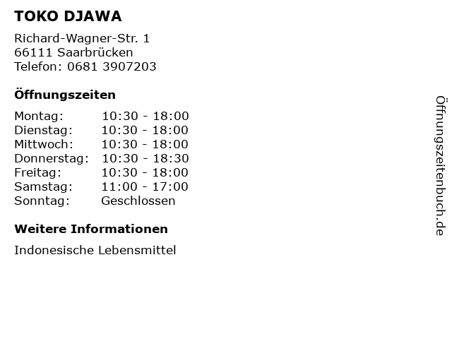 TOKO DJAWA in Saarbrücken: Adresse und Öffnungszeiten