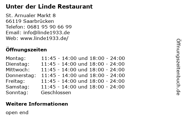 Unter der Linde Restaurant in Saarbrücken: Adresse und Öffnungszeiten