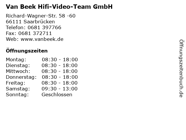 Van Beek Hifi-Video-Team GmbH in Saarbrücken: Adresse und Öffnungszeiten