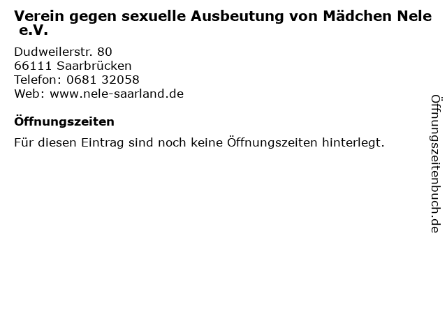 Verein gegen sexuelle Ausbeutung von Mädchen Nele e.V. in Saarbrücken: Adresse und Öffnungszeiten