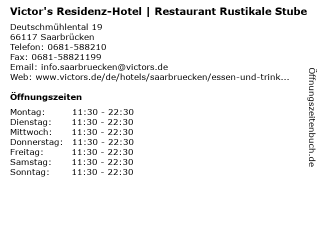 Victor's Residenz-Hotel | Restaurant Rustikale Stube in Saarbrücken: Adresse und Öffnungszeiten