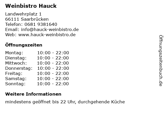 Weinbistro Hauck in Saarbrücken: Adresse und Öffnungszeiten