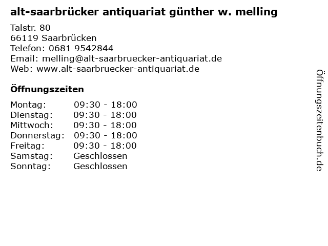 alt-saarbrücker antiquariat günther w. melling in Saarbrücken: Adresse und Öffnungszeiten