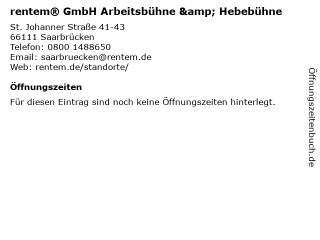rentem® GmbH Arbeitsbühne & Hebebühne in Saarbrücken: Adresse und Öffnungszeiten
