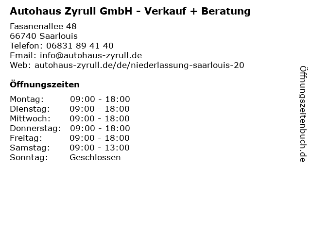Autohaus Zyrull GmbH - Verkauf + Beratung in Saarlouis: Adresse und Öffnungszeiten