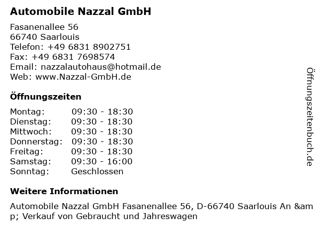Automobile Nazzal GmbH in Saarlouis: Adresse und Öffnungszeiten