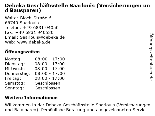 ᐅ Öffnungszeiten Debeka-Geschäftsstelle Saarlouis ...