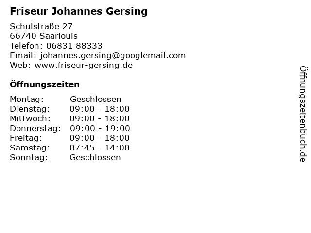 Friseur Johannes Gersing in Saarlouis: Adresse und Öffnungszeiten