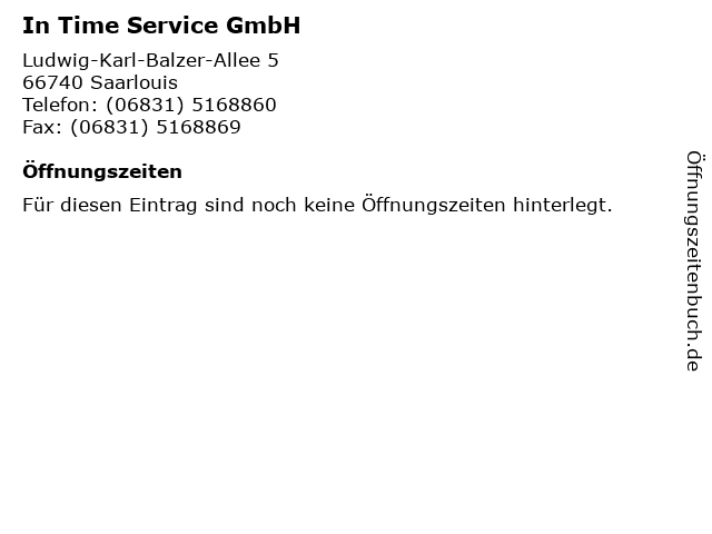 In Time Service GmbH in Saarlouis: Adresse und Öffnungszeiten