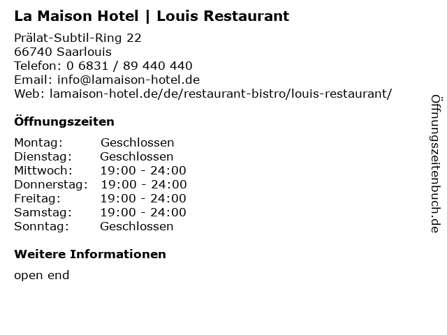 La Maison Hotel | Louis Restaurant in Saarlouis: Adresse und Öffnungszeiten