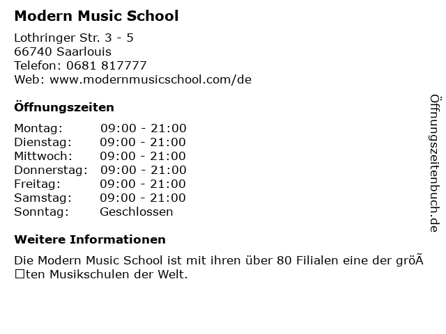 Modern Music School in Saarlouis: Adresse und Öffnungszeiten