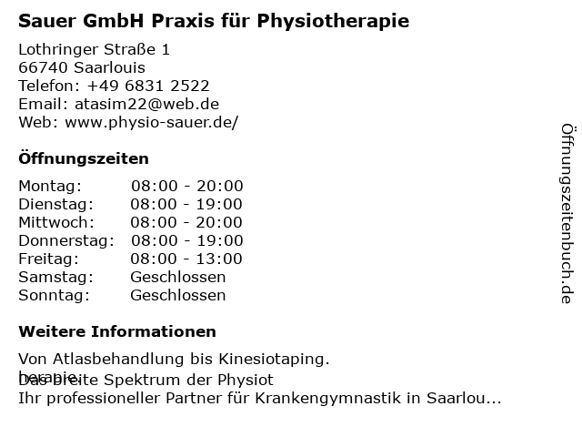 Praxis für Krankengymnastik Sauer GmbH in Saarlouis: Adresse und Öffnungszeiten