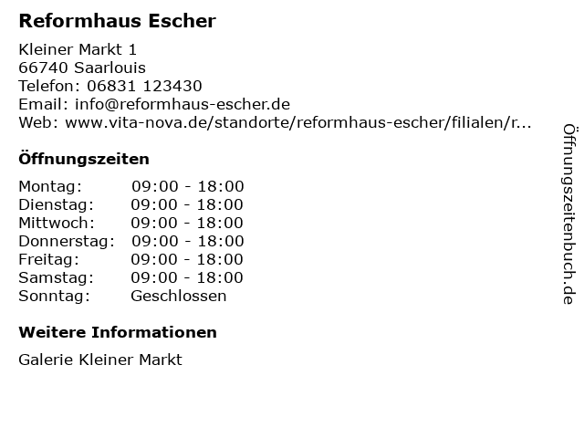 Reformhaus Escher in Saarlouis: Adresse und Öffnungszeiten