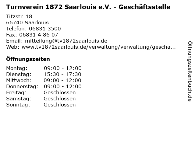 Turnverein 1872 Saarlouis e.V. - Geschäftsstelle in Saarlouis: Adresse und Öffnungszeiten