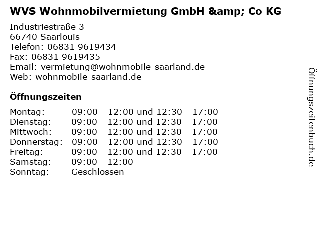 WVS Wohnmobilvermietung GmbH & Co KG in Saarlouis: Adresse und Öffnungszeiten