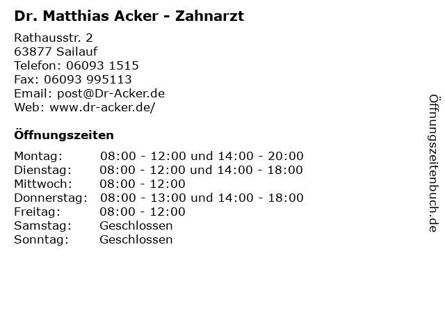 Dr. Matthias Acker - Zahnarzt in Sailauf: Adresse und Öffnungszeiten