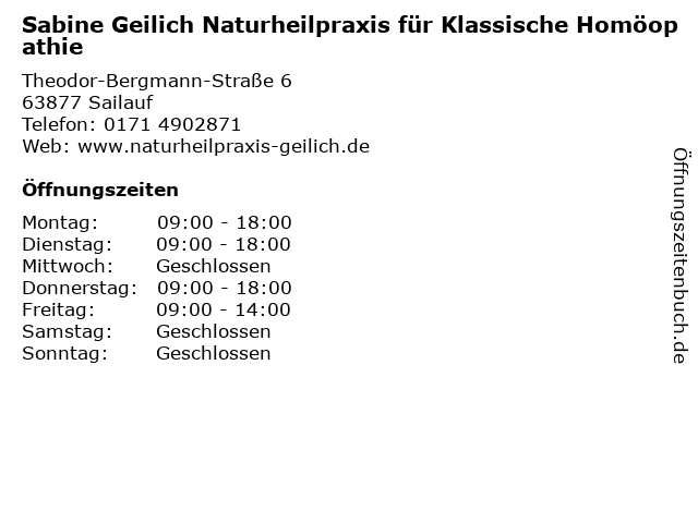 Sabine Geilich Naturheilpraxis für Klassische Homöopathie in Sailauf: Adresse und Öffnungszeiten