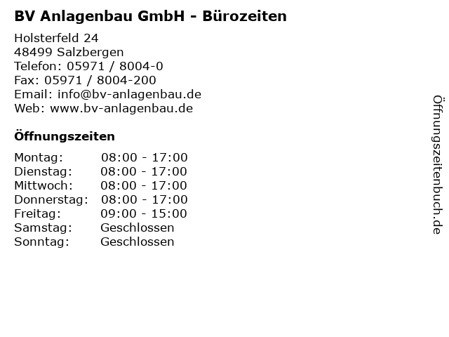BV Anlagenbau GmbH - Bürozeiten in Salzbergen: Adresse und Öffnungszeiten