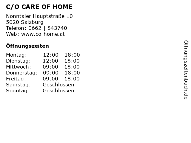 C/O CARE OF HOME in Salzburg: Adresse und Öffnungszeiten