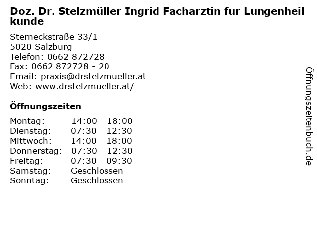Doz. Dr. Stelzmüller Ingrid Facharztin fur Lungenheilkunde in Salzburg: Adresse und Öffnungszeiten