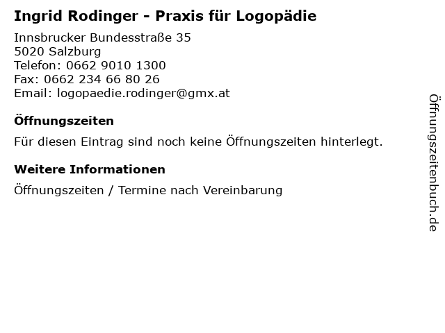Ingrid Rodinger - Praxis für Logopädie in Salzburg: Adresse und Öffnungszeiten