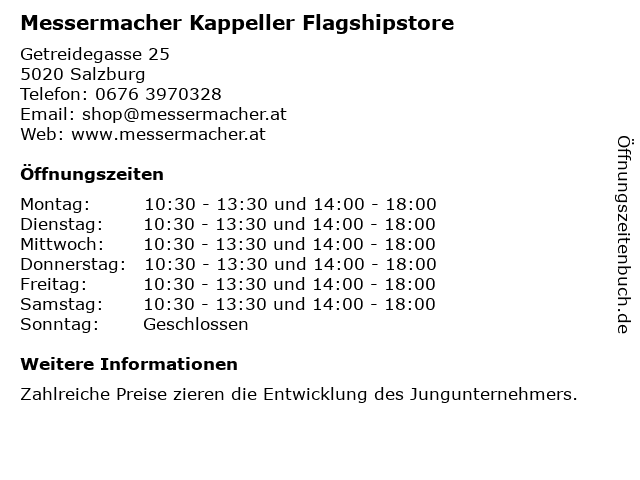 Messermacher Kappeller Flagshipstore in Salzburg: Adresse und Öffnungszeiten