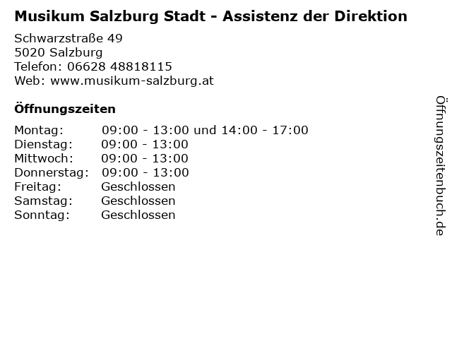 Musikum Salzburg Stadt - Assistenz der Direktion in Salzburg: Adresse und Öffnungszeiten