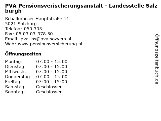 PVA Pensionsverischerungsanstalt - Landesstelle Salzburgh in Salzburg: Adresse und Öffnungszeiten