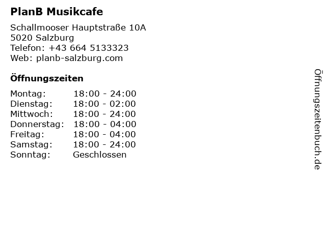 PlanB Musikcafe in Salzburg: Adresse und Öffnungszeiten