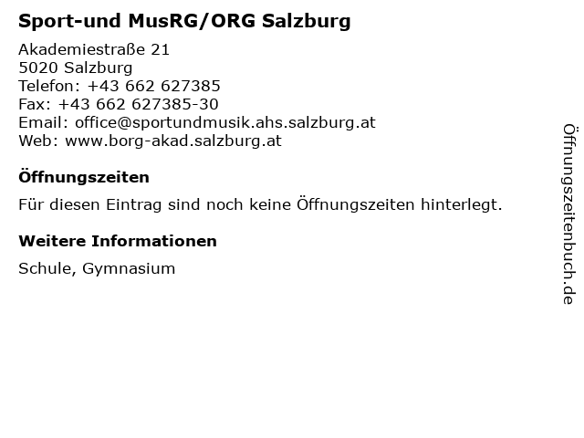 Sport-und MusRG/ORG Salzburg in Salzburg: Adresse und Öffnungszeiten