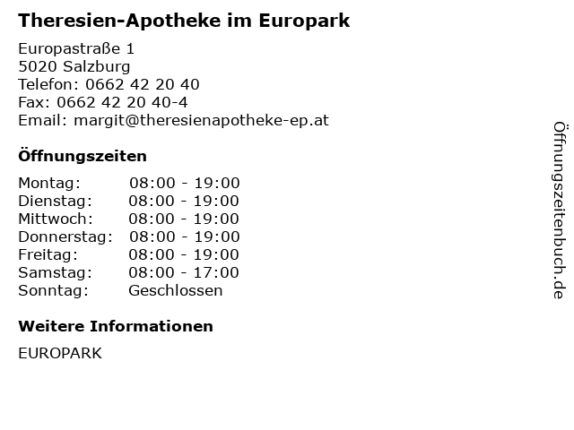 Theresien-Apotheke im Europark in Salzburg: Adresse und Öffnungszeiten