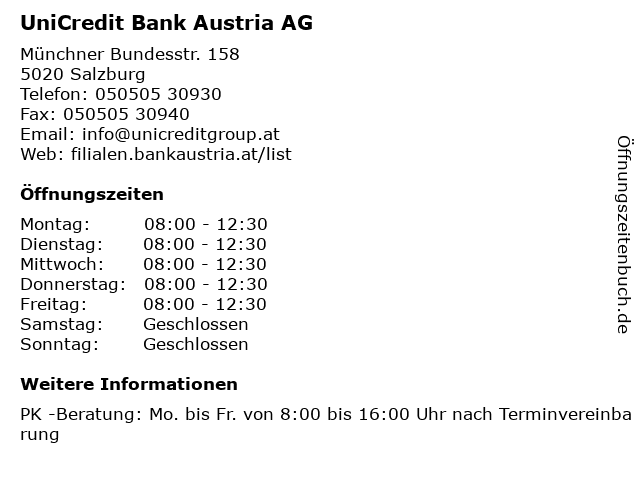 ᐅ Offnungszeiten Unicredit Bank Austria Ag Filiale Salzburg