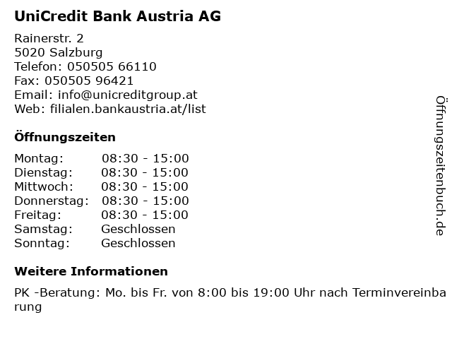 ᐅ Offnungszeiten Unicredit Bank Austria Ag Filiale Salzburg