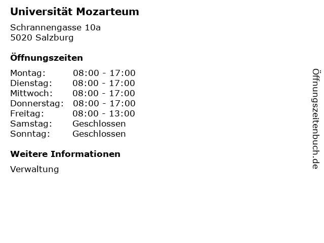 Universität Mozarteum in Salzburg: Adresse und Öffnungszeiten