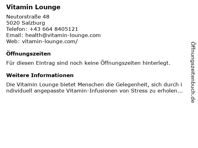 Vitamin Lounge in Salzburg: Adresse und Öffnungszeiten