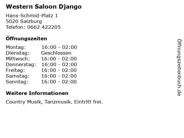 Western Saloon Django in Salzburg: Adresse und Öffnungszeiten