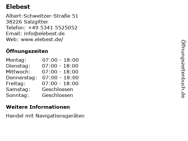 Elebest in Salzgitter: Adresse und Öffnungszeiten