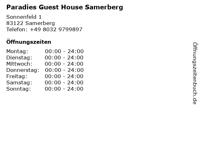Paradies Guest House Samerberg in Samerberg: Adresse und Öffnungszeiten