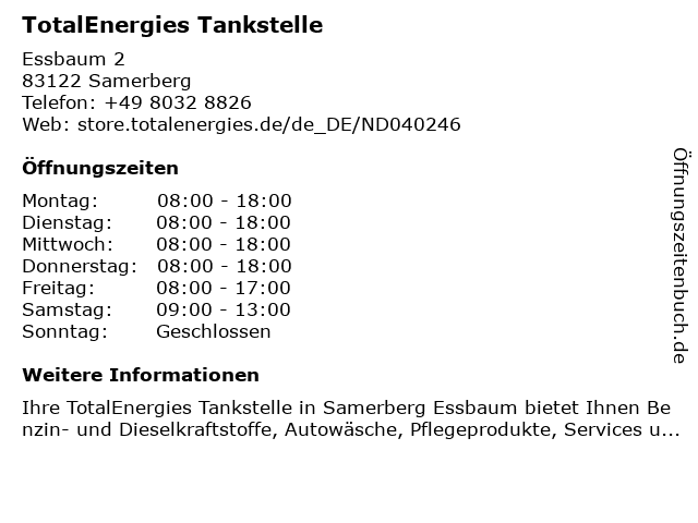 TotalEnergies Tankstelle in Samerberg: Adresse und Öffnungszeiten