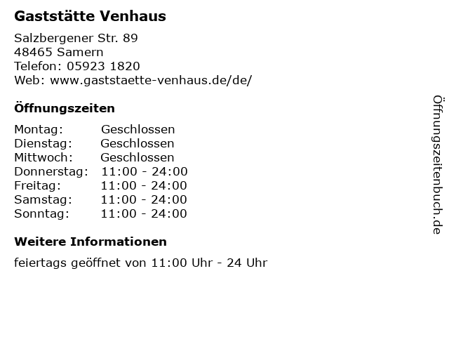 Gaststätte Venhaus in Samern: Adresse und Öffnungszeiten
