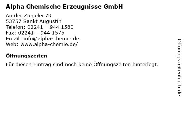 Alpha Chemische Erzeugnisse GmbH in Sankt Augustin: Adresse und Öffnungszeiten