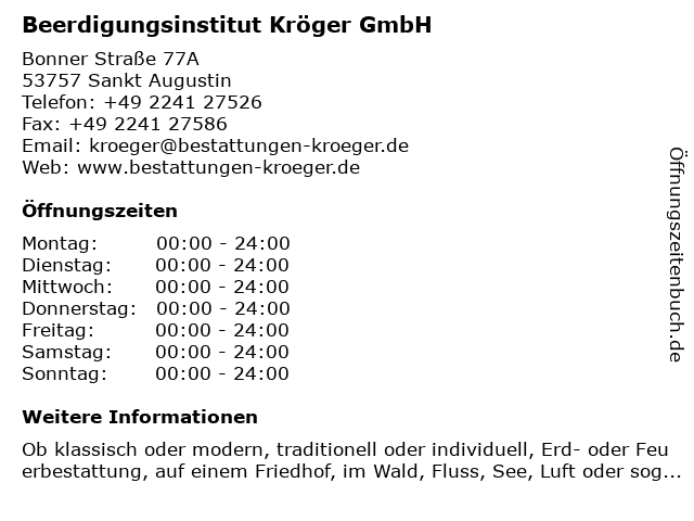 Beerdigungsinstitut Kröger GmbH in Sankt Augustin: Adresse und Öffnungszeiten