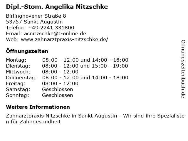 Dipl.-Stom. Angelika Nitzschke in Sankt Augustin: Adresse und Öffnungszeiten