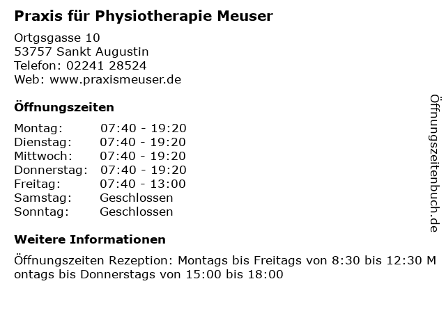 Praxis für Physiotherapie Meuser in Sankt Augustin: Adresse und Öffnungszeiten