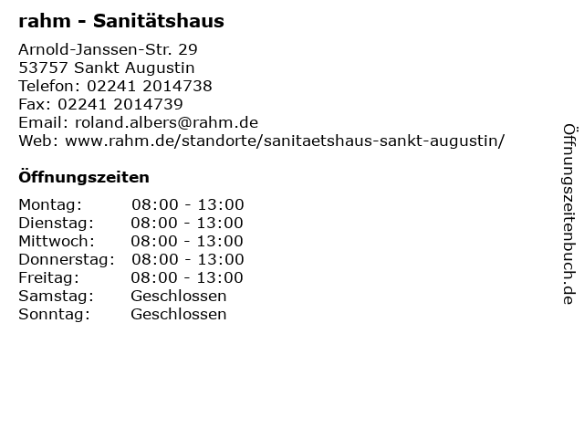 rahm - Sanitätshaus in Sankt Augustin: Adresse und Öffnungszeiten