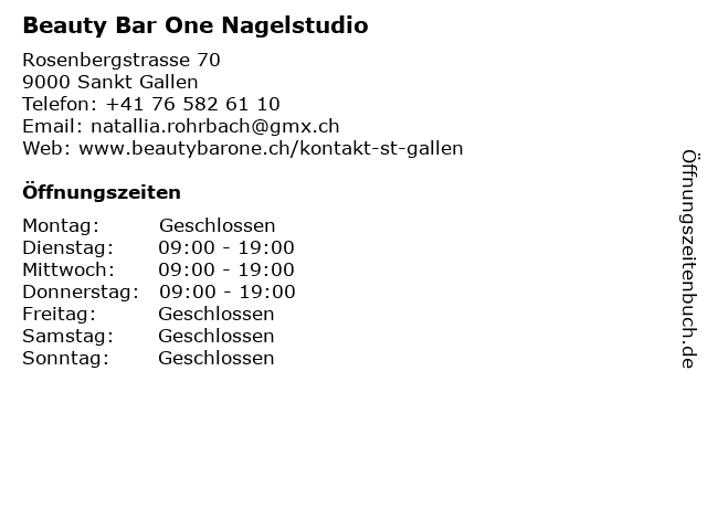 Beauty Bar One Nagelstudio in Sankt Gallen: Adresse und Öffnungszeiten